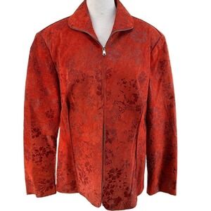 Designer SAX Vera Pelle Suede Leather Floral Zip Jacket Long Sleeve Size 54 L